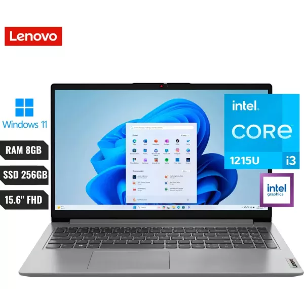 NOTEBOOK LENOVO IDEAPAD 1 CLOUD GREY | 15,6" Pantalla Tactil FHD | Intel I3-1215u | 8Gb RAM | 256GB SSD MM2 | WIN 11
